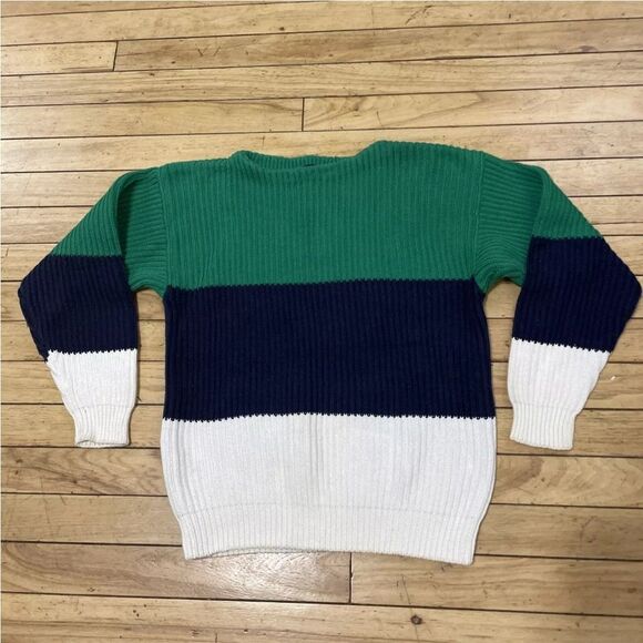 GAP Sweater Womens L Chunky Ribbed Colorblock Striped Green Blue White Knit  L - Picture 15 of 16